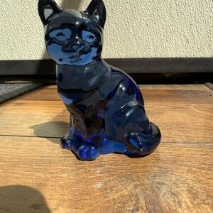 Fenton Solid Blue Cobalt Sitting Cat Glass